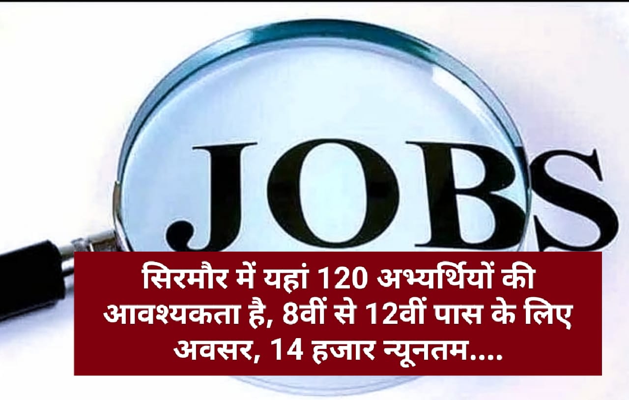 Job Alert: सिरमौर में यहां 120 अभ्यर्थियों की आवश्यकता है, 8वीं से 12वीं पास के लिए अवसर, 14 हजार न्यूनतम….