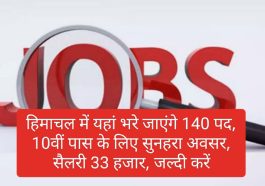 Himachal Jobs Alert: हिमाचल में यहां भरे जाएंगे 140 पद, 10वीं पास के लिए सुनहरा अवसर, सैलरी 33 हजार, जल्दी करें