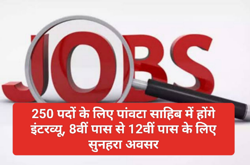 Himachal Jobs Alert: 250 पदों के लिए पांवटा साहिब में होंगे इंटरव्यू, 8वीं पास से 12वीं पास के लिए सुनहरा अवसर