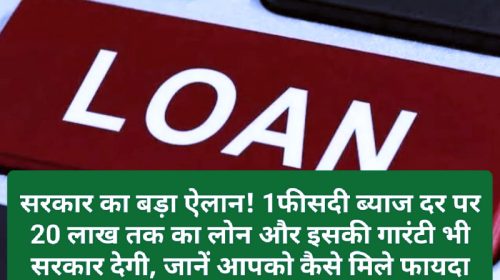 Loan Without Guarantee: सरकार का बड़ा ऐलान! 1फीसदी ब्याज दर पर 20 लाख तक का लोन और इसकी गारंटी भी सरकार देगी, जानें आपको कैसे मिले फायदा