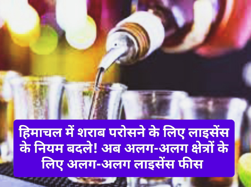नए आबकारी नियम: हिमाचल में शराब परोसने के लिए लाइसेंस के नियम बदले! अब अलग-अलग क्षेत्रों के लिए अलग-अलग लाइसेंस फीस नए आबकारी नियम: हिमाचल में शराब परोसने के लिए लाइसेंस के नियम बदले! अब अलग-अलग क्षेत्रों के लिए अलग-अलग लाइसेंस फीस