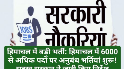 हिमाचल में बड़ी भर्ती: हिमाचल में 6000 से अधिक पदों पर अनुबंध भर्तियां शुरू! सुक्खू सरकार ने जारी किए निर्देश