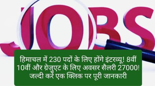 HP Job Alert: हिमाचल में 230 पदों के लिए होंगे इंटरव्यू! 8वीं 10वीं और ग्रेजुएट के लिए अवसर सैलरी 27000! जल्दी करें एक क्लिक पर पूरी जानकारी