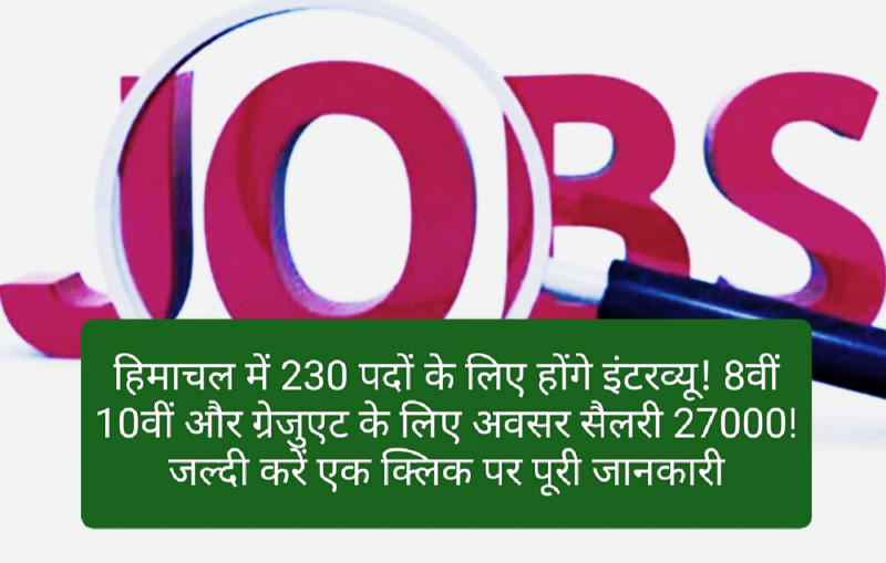 HP Job Alert: हिमाचल में 230 पदों के लिए होंगे इंटरव्यू! 8वीं 10वीं और ग्रेजुएट के लिए अवसर सैलरी 27000! जल्दी करें एक क्लिक पर पूरी जानकारी