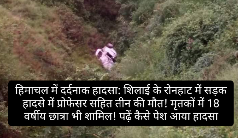 हिमाचल में दर्दनाक हादसा: शिलाई के रोनहाट में सड़क हादसे में प्रोफेसर सहित तीन की मौत! मृतकों में 18 वर्षीय छात्रा भी शामिल! पढ़ें कैसे पेश आया हादसा