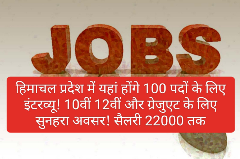 Himachal Job Alert: हिमाचल प्रदेश में यहां होंगे 100 पदों के लिए इंटरव्यू! 10वीं 12वीं और ग्रेजुएट के लिए सुनहरा अवसर! सैलरी 22000 तक