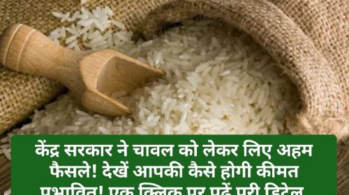 Rice Price: केंद्र सरकार ने चावल को लेकर लिए अहम फैसले! देखें आपकी कैसे होगी कीमत प्रभावित! एक क्लिक पर पढ़ें पूरी डिटेल