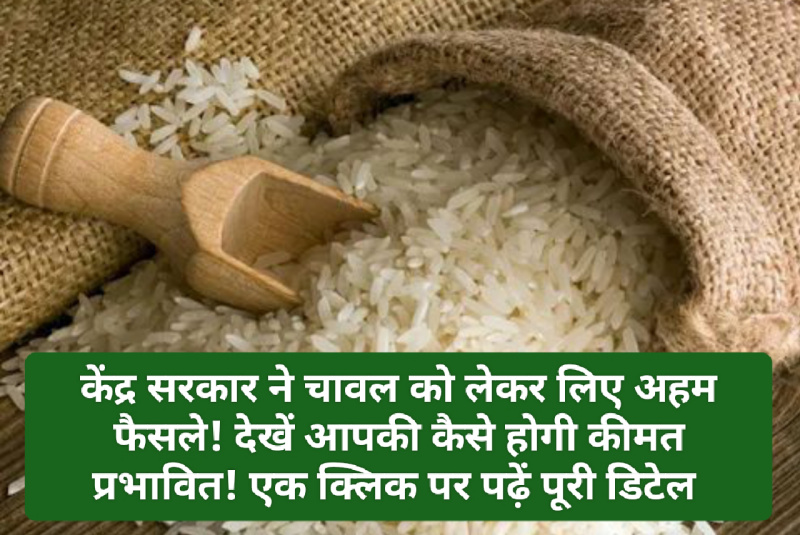 Rice Price: केंद्र सरकार ने चावल को लेकर लिए अहम फैसले! देखें आपकी कैसे होगी कीमत प्रभावित! एक क्लिक पर पढ़ें पूरी डिटेल