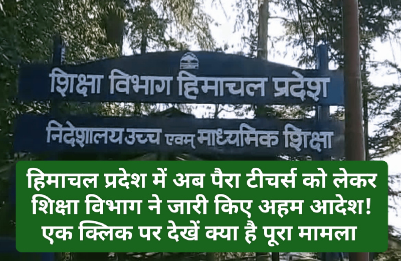 Himachal Employees News: हिमाचल प्रदेश में अब पैरा टीचर्स को लेकर शिक्षा विभाग ने जारी किए अहम आदेश! एक क्लिक पर देखें क्या है पूरा मामला