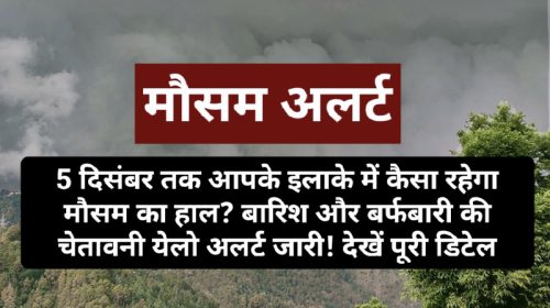 हिमाचल प्रदेश मौसम पूर्वानुमान: 5 दिसंबर तक आपके इलाके में कैसा रहेगा मौसम का हाल? बारिश और बर्फबारी की चेतावनी येलो अलर्ट जारी! देखें पूरी डिटेल