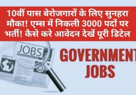 Govt Job Alert: 10वीं पास बेरोजगारों के लिए सुनहरा मौका! एम्स में निकली 3000 पदों पर भर्ती! कैसे करे आवेदन देखें पूरी डिटेल