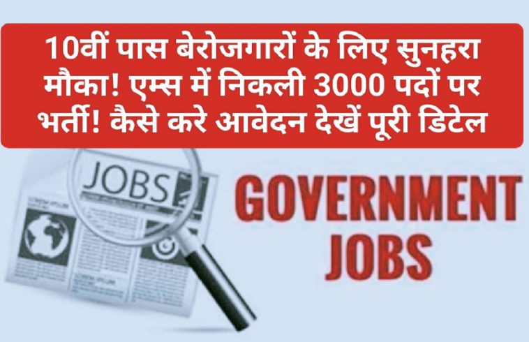 Govt Job Alert: 10वीं पास बेरोजगारों के लिए सुनहरा मौका! एम्स में निकली 3000 पदों पर भर्ती! कैसे करे आवेदन देखें पूरी डिटेल