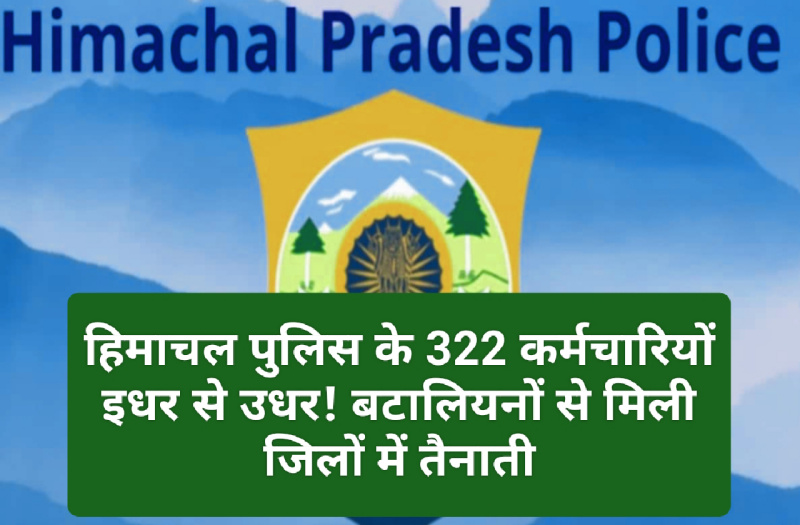 Himachal Pradesh Police: हिमाचल पुलिस के 322 कर्मचारियों इधर से उधर! बटालियनों से मिली जिलों में तैनाती