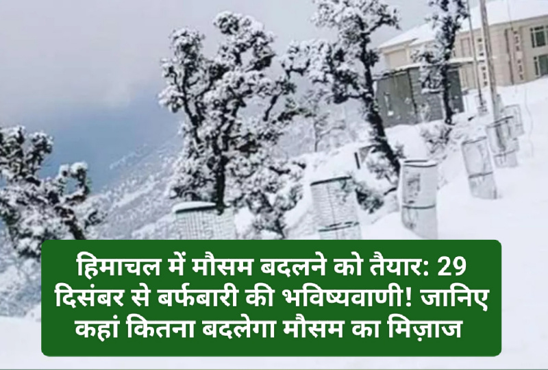 हिमाचल में मौसम बदलने को तैयार: 29 दिसंबर से बर्फबारी की भविष्यवाणी! जानिए कहां कितना बदलेगा मौसम का मिज़ाज