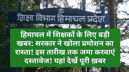 हिमाचल में शिक्षकों के लिए बड़ी खबर: सरकार ने खोला प्रमोशन का रास्ता! इस तारीख तक जमा करवाएं दस्तावेज! यहां देखें पूरी ख़बर