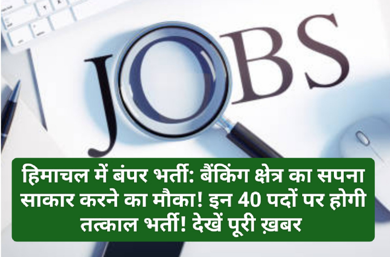 हिमाचल में बंपर भर्ती: बैंकिंग क्षेत्र का सपना साकार करने का मौका! इन 40 पदों पर होगी तत्काल भर्ती! देखें पूरी ख़बर