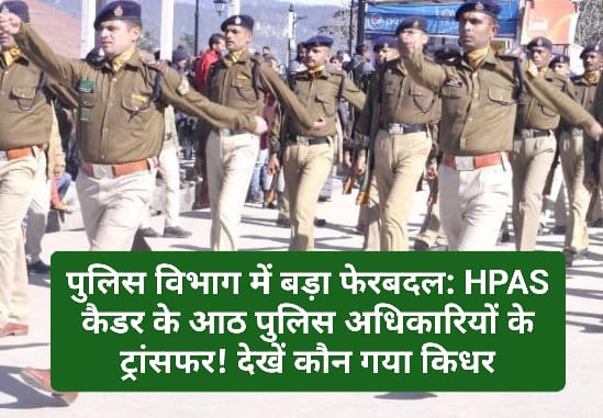 पुलिस विभाग में बड़ा फेरबदल: HPAS कैडर के आठ पुलिस अधिकारियों के ट्रांसफर! देखें कौन गया किधर