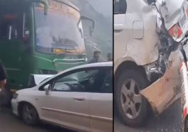 Accident In Himachal: हिमाचल में बस-कार और ट्रक के बीच जोरदार भिड़ंत! ऐसे पेश आया हादसा