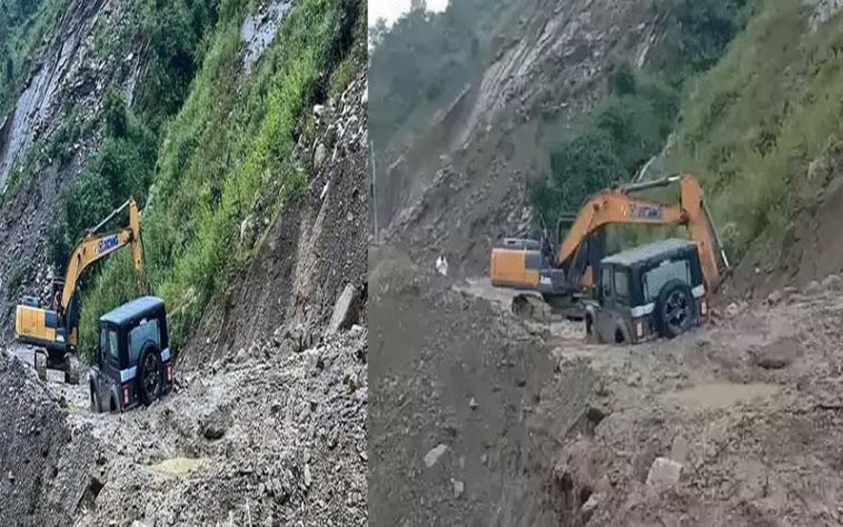 Landslide In Himachal: बारिश के बाद चंडीगढ़-मनाली नेशनल हाइवे पर लैंडस्लाइड! मलबे में फंसी थार