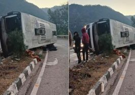 Himachal Latest News: हिमाचल में अनियंत्रित होकर सड़क पर पलटी यात्रियों से भरी लग्जरी बस