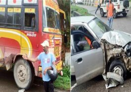 Accident In Himachal: कार और बस के बीच जोरदार भिड़ंत! टक्कर के बाद पैरापिट से टकराई कार