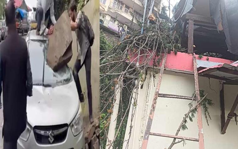 Himachal Weather: हिमाचल में भवन की छत पर गिरा पेड़! पत्थर गिरने से सड़क किनारे खड़ी गाडी चकनाचूर