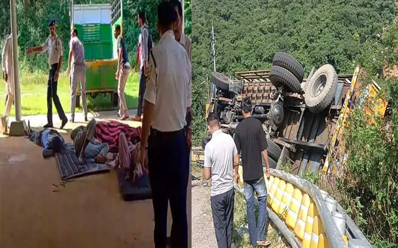 हिमाचल में बड़ा हादसा: पहले एचआरटीसी बस को मारी टक्कर! फिर खाई में पलटा ट्रक, दो श्रद्धालुओं की मौत