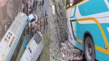 Bus Accident: अचानक बैक हुई श्रद्धालुओं से भरी बस! गाड़ी और ट्रैवलर से टकराई, मची चीख-पुकार