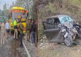 हिमाचल में भीषण हादसा: गाड़ी और बस के बीच ज़बरदस्त भिड़ंत! युवक-युवती ने तोड़ा दम, दो गंभीर घायल