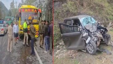 हिमाचल में भीषण हादसा: गाड़ी और बस के बीच ज़बरदस्त भिड़ंत! युवक-युवती ने तोड़ा दम, दो गंभीर घायल