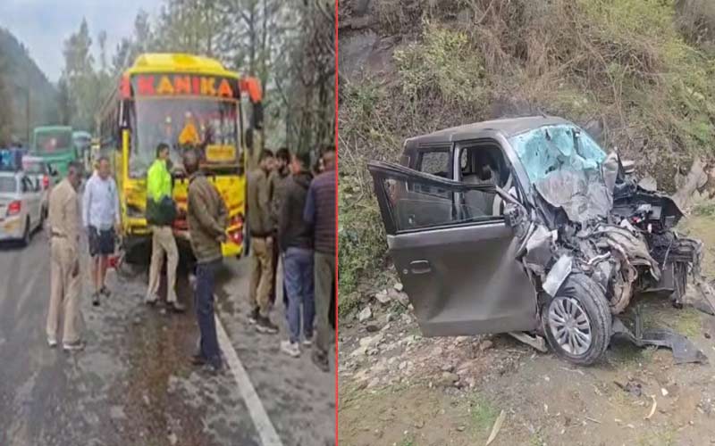 हिमाचल में भीषण हादसा: गाड़ी और बस के बीच ज़बरदस्त भिड़ंत! युवक-युवती ने तोड़ा दम, दो गंभीर घायल
