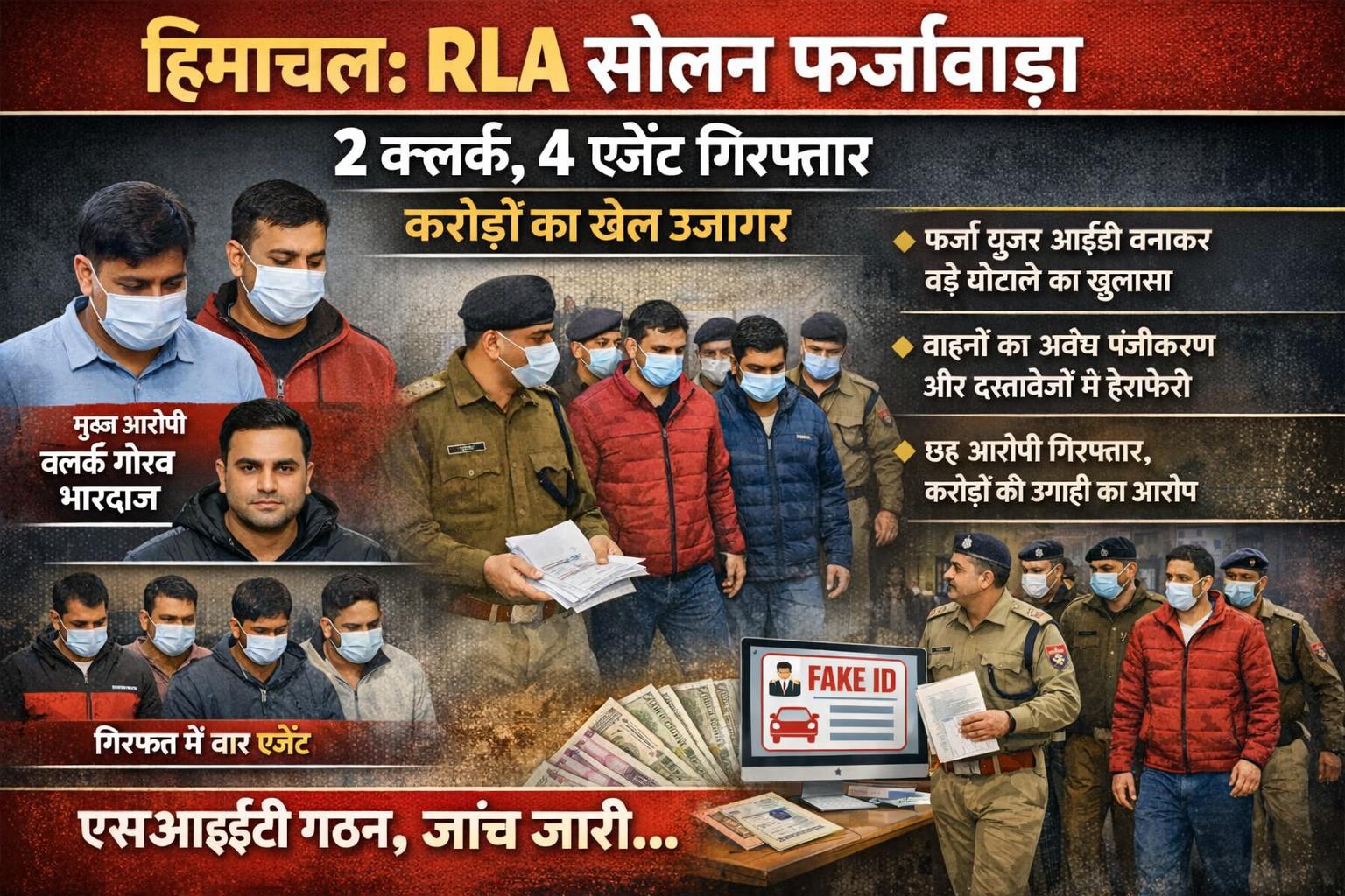 Breaking News : RLA सोलन फर्जीवाड़ा—2 क्लर्क, 4 एजेंट गिरफ्तार, करोड़ों का खेल उजागर