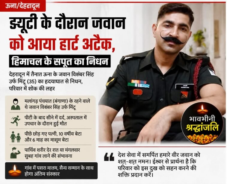 ड्यूटी के दौरान थम गई हिमाचल के वीर जवान की धड़कन: 6 माह के मासूम से छिना पिता का साया