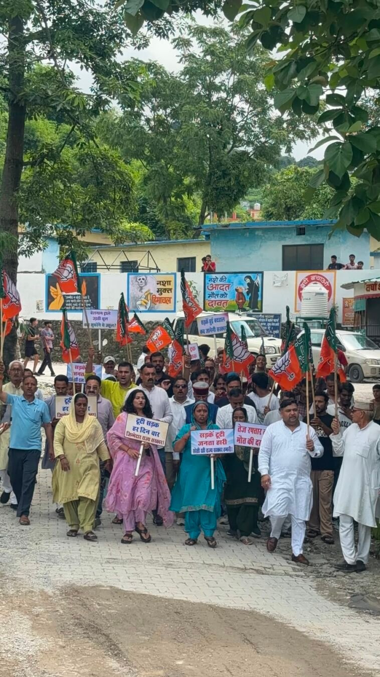 पांवटा साहिब की सड़कों पर BJP का अनोखा प्रदर्शन! गड्ढों में धान लगाकर सरकार को घेरा…. पांवटा साहिब की सड़कों पर BJP का अनोखा प्रदर्शन! गड्ढों में धान लगाकर सरकार को घेरा….