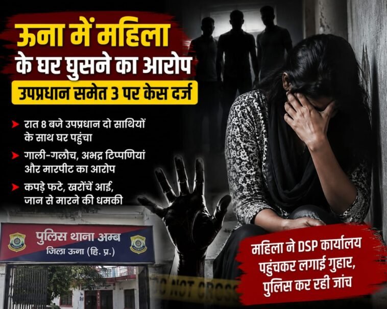हिमाचल में महिला के घर घुसने का आरोप, उपप्रधान समेत 3 पर केस दर्ज हिमाचल में महिला के घर घुसने का आरोप, उपप्रधान समेत 3 पर केस दर्ज