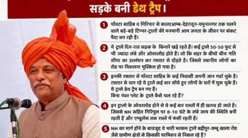 पांवटा साहिब में बेलगाम टिप्पर-ट्रालों से बढ़ा खतरा, भाजपा ने प्रशासन से कार्रवाई की मांग की