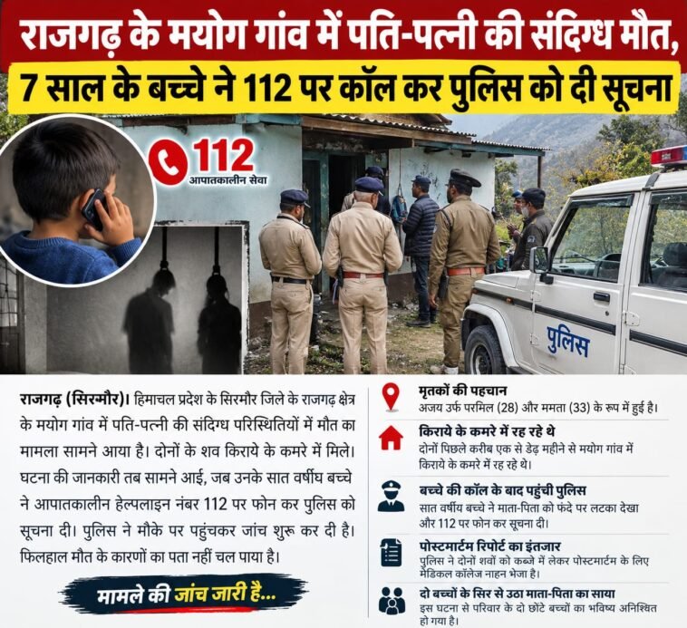 दर्दनाक ! राजगढ़ के मयोग गांव में पति-पत्नी की संदिग्ध मौ**त, 7 साल के बच्चे ने 112 पर कॉल कर पुलिस को दी सूचना….